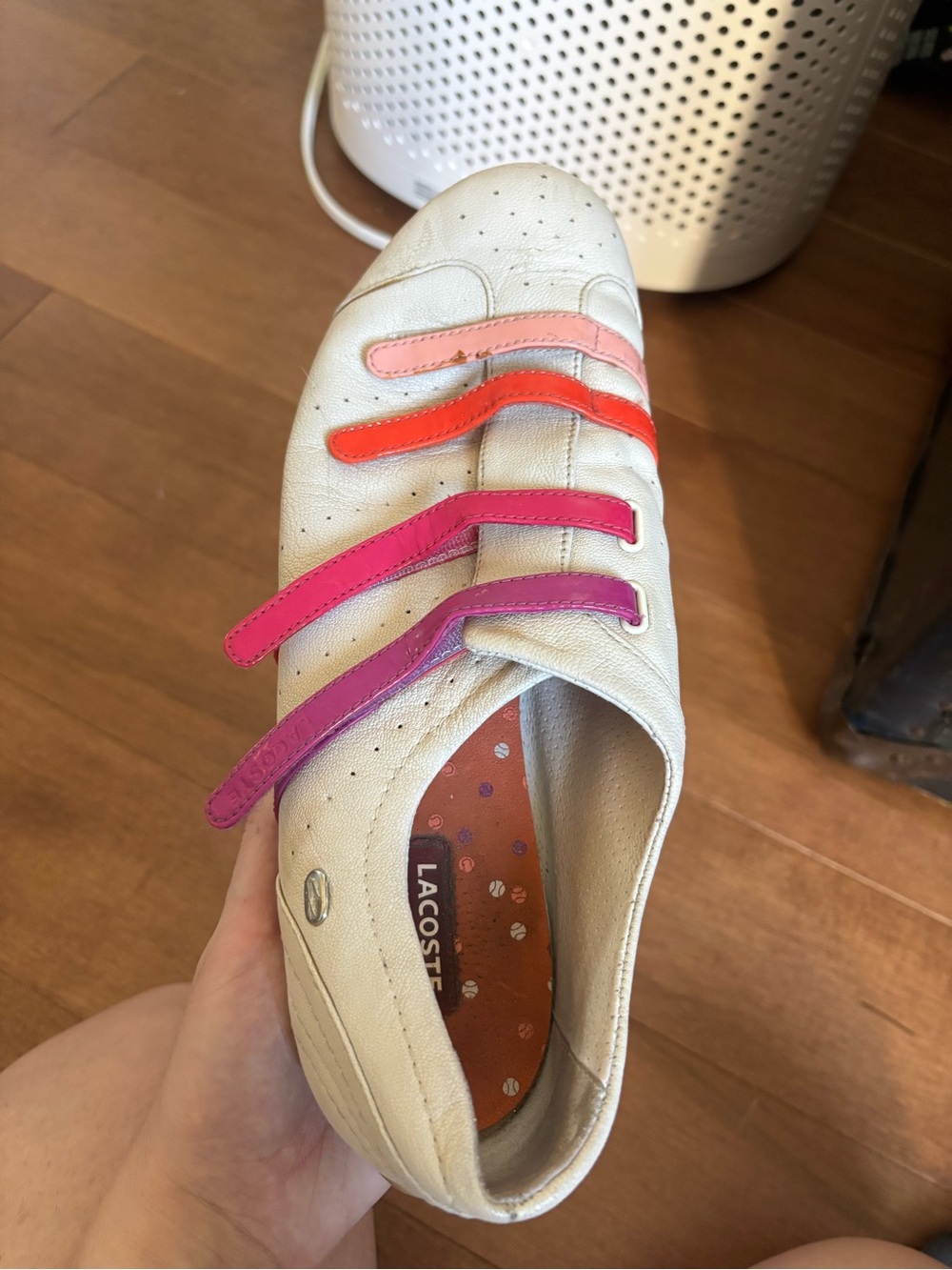 Lacoste White Leather Slip-On with Coral Orange Pink and Magenta Straps